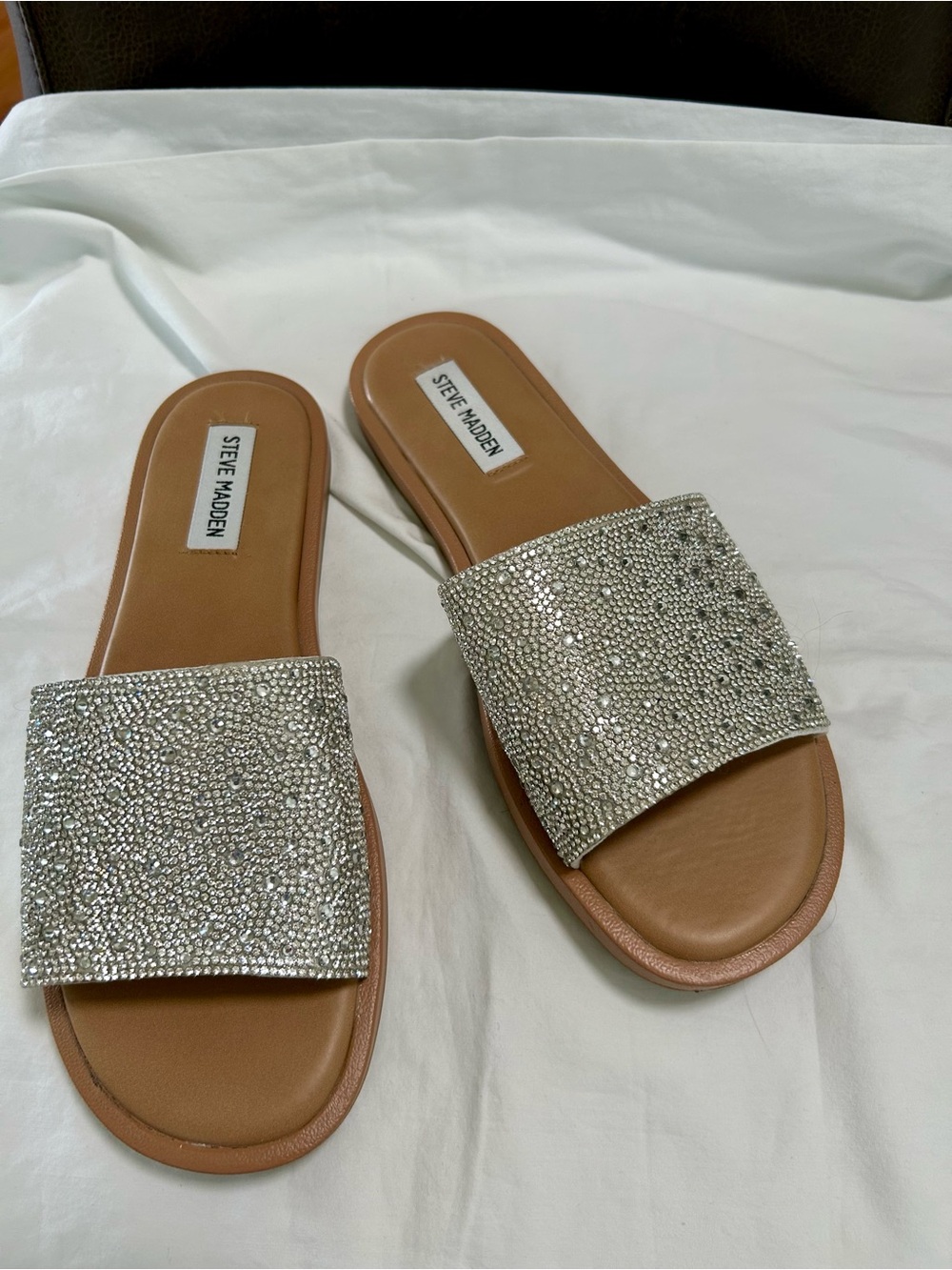 Steve Madden Silver Crystal Slide Sandals - Size 8